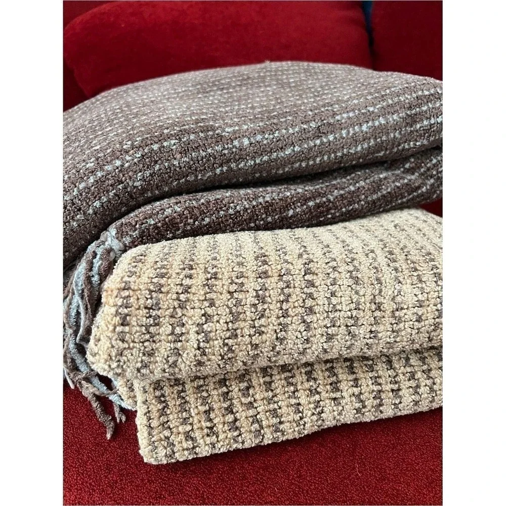 Restoration Hardware 5lb Ribbed Chenille Throw Blanket Neutral Tan Brown Cozy